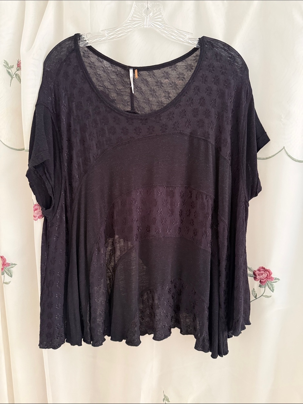 Free People Black Layered Short-Sleeve Tunic Top